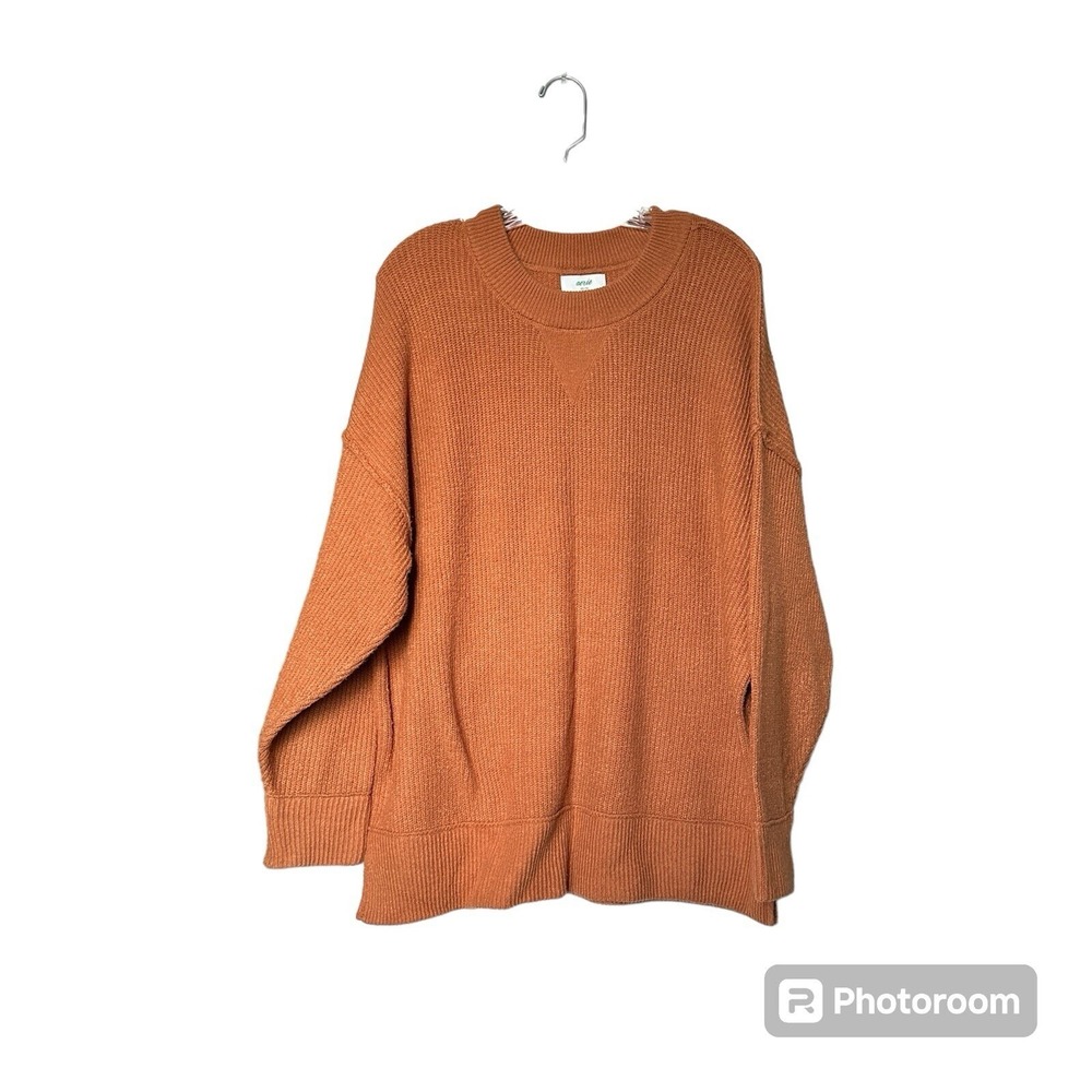 Aerie Oversized Crewneck Knit Sweater Womens XS Boho Orange Comfy